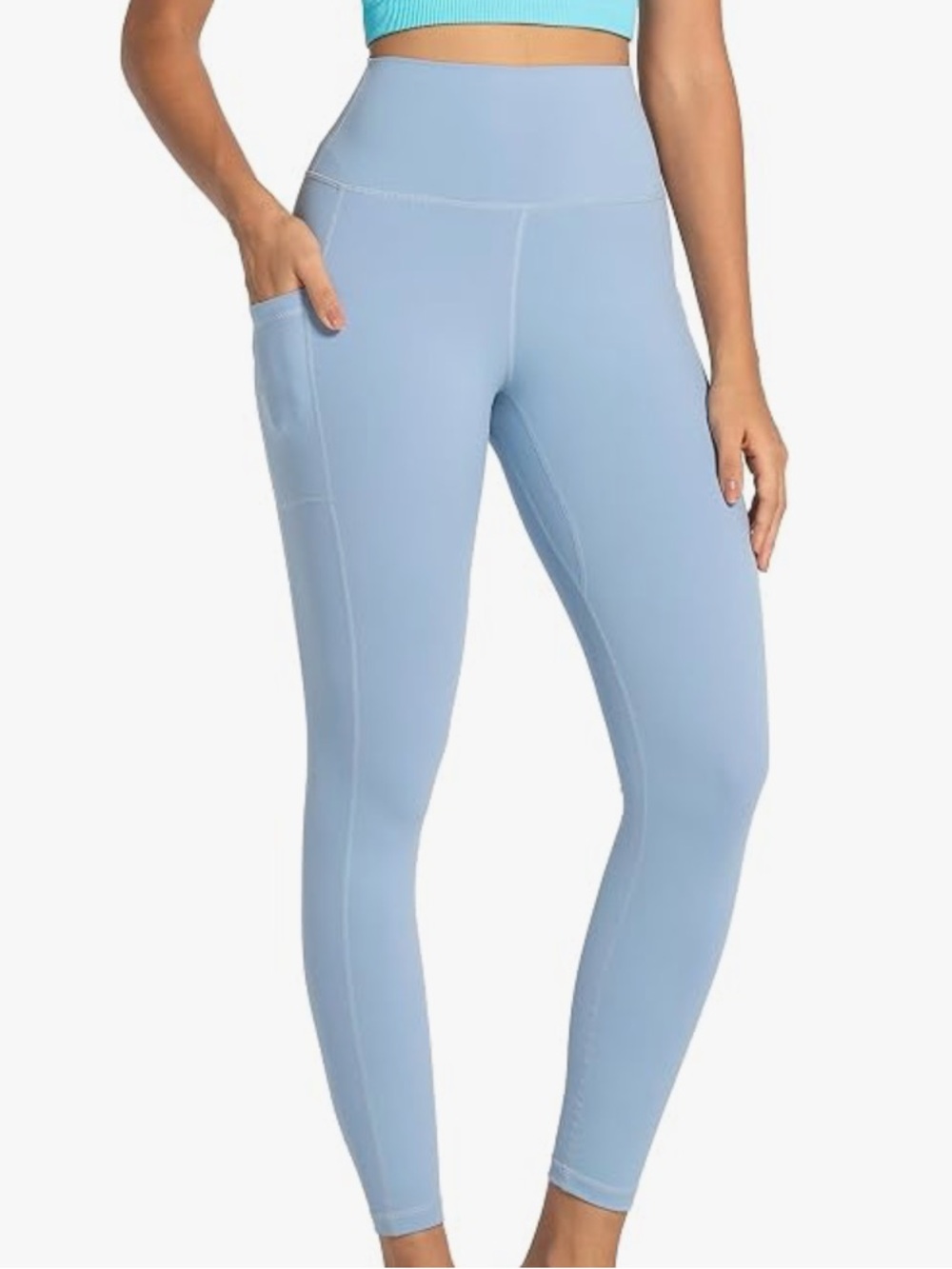 Light Blue High-Waist Yoga Leggings with Pockets - Women